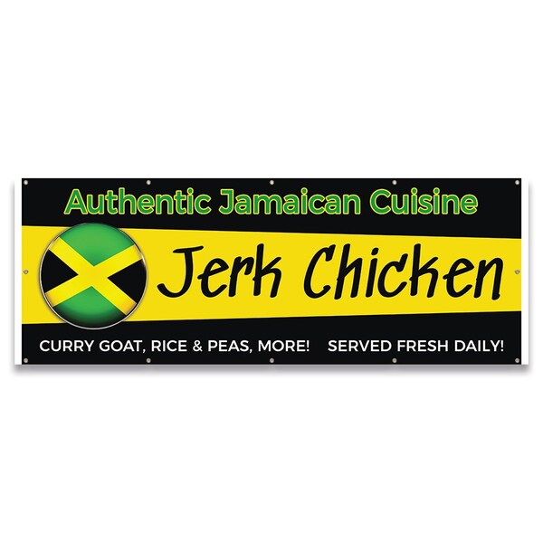 Authentic Jamaican Cuisine Jerk Chicken Curry Goat Banner Concession Stand Food Truck Single Sided